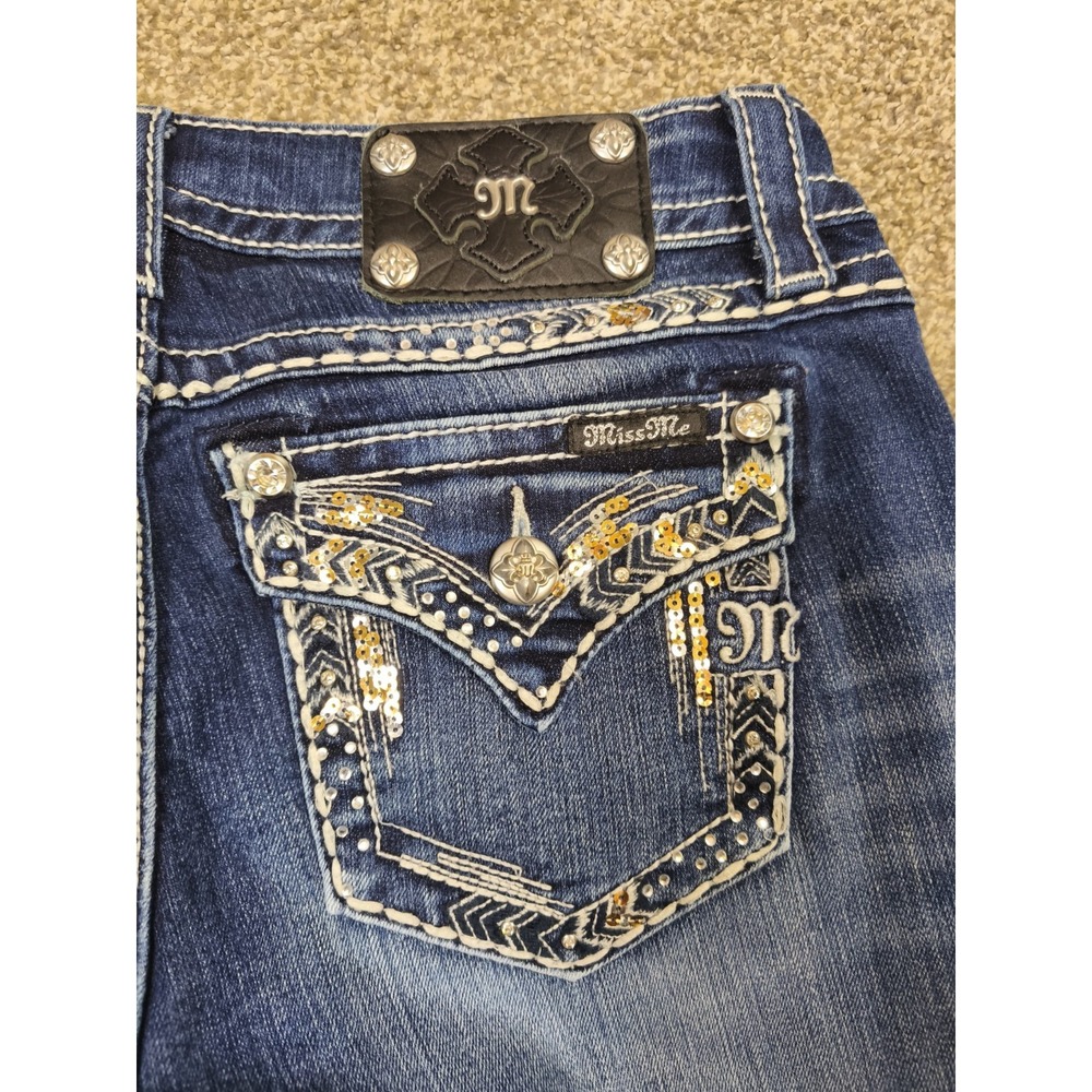 Miss Me Jeans Womens 30x34 Bootcut Blue Bling Flap Pocket Y2K - Picture 6 of 9
